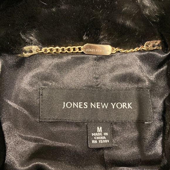 NWOT - Jones New York Ladies Black Hooded Faux Fur Woven Trim Coat - Sz M* - Picture 10 of 15